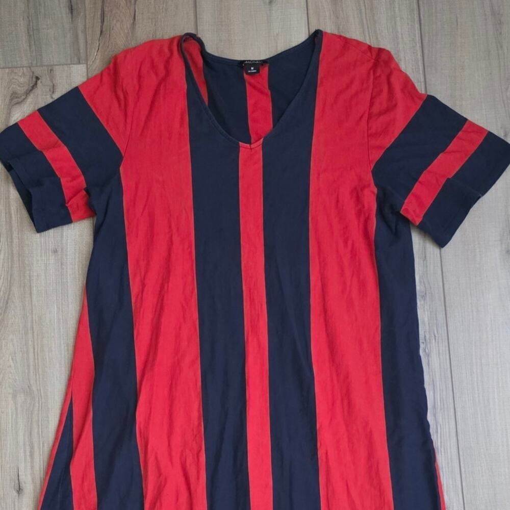 Monki Striped Navy/Red Short Sleeve Midi Cotton Dress Women Sz M - Picture 9 of 12